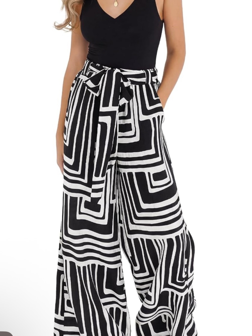 Wide Leg High-Waist Geometric Palazzo Pants Set - SMALL, NEW WITH TAGS - Picture 6 of 11